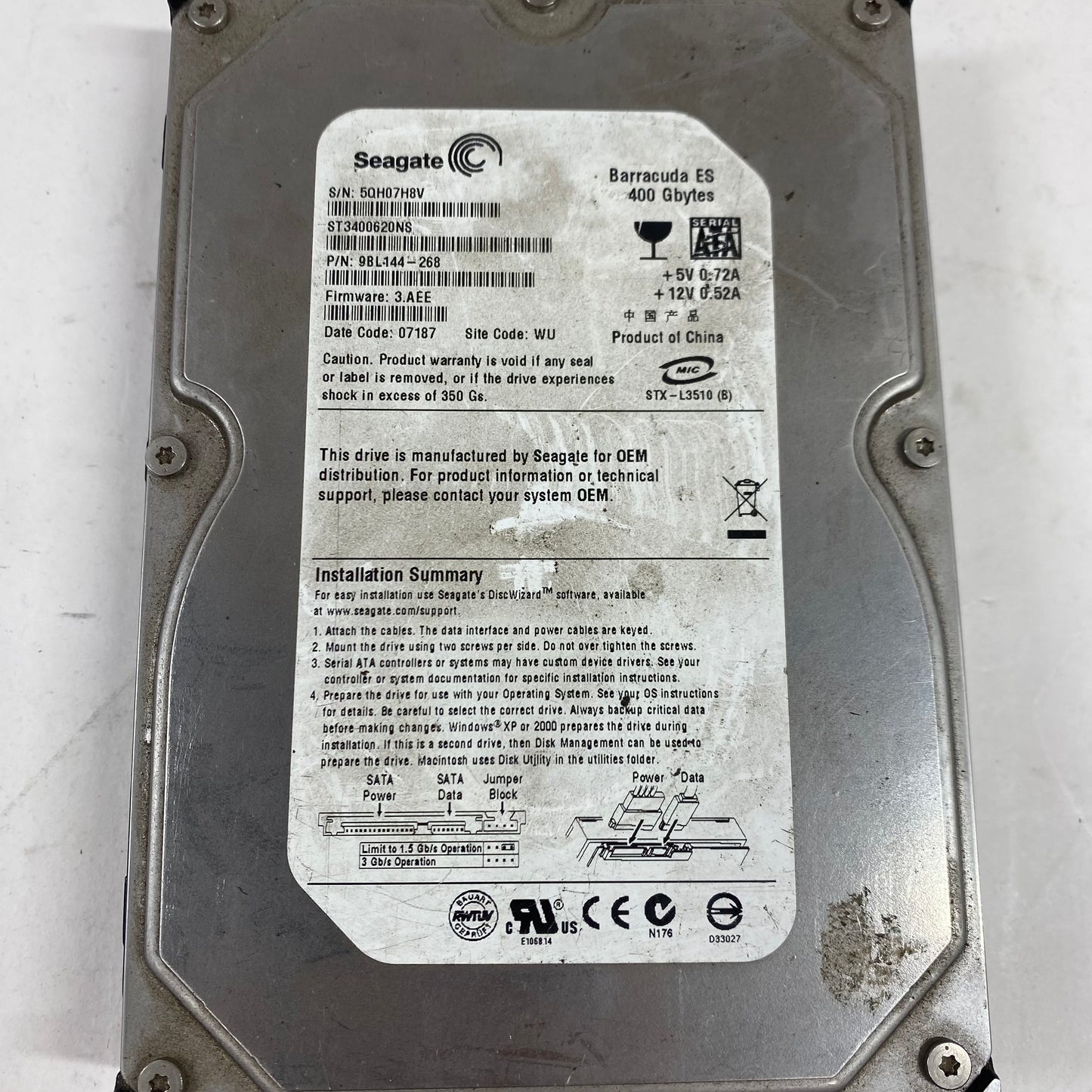 Seagate 3.5" Barracuda ES 400GB SATA III 6Gbps HDD ST3400620NS