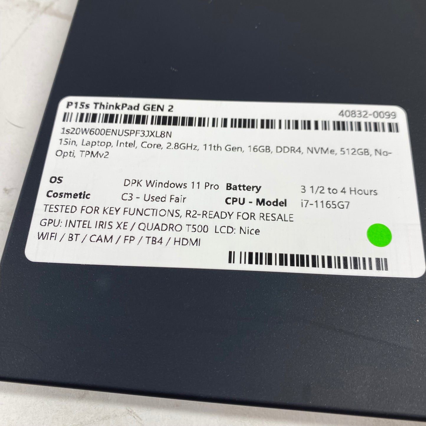 Lenovo ThinkPad P15s Gen 2 15.6" i7-1165G7 2.8GHz 16GB RAM 512GB SSD T500