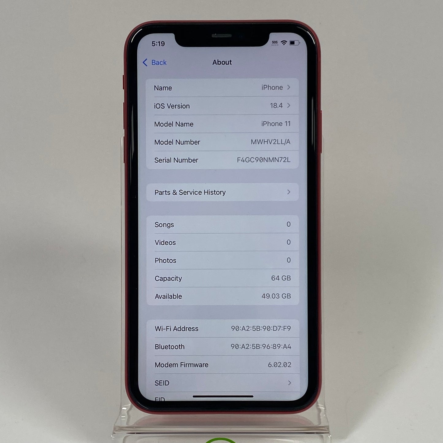 Unlocked Apple iPhone 11 64GB RED MWHV2LL/A
