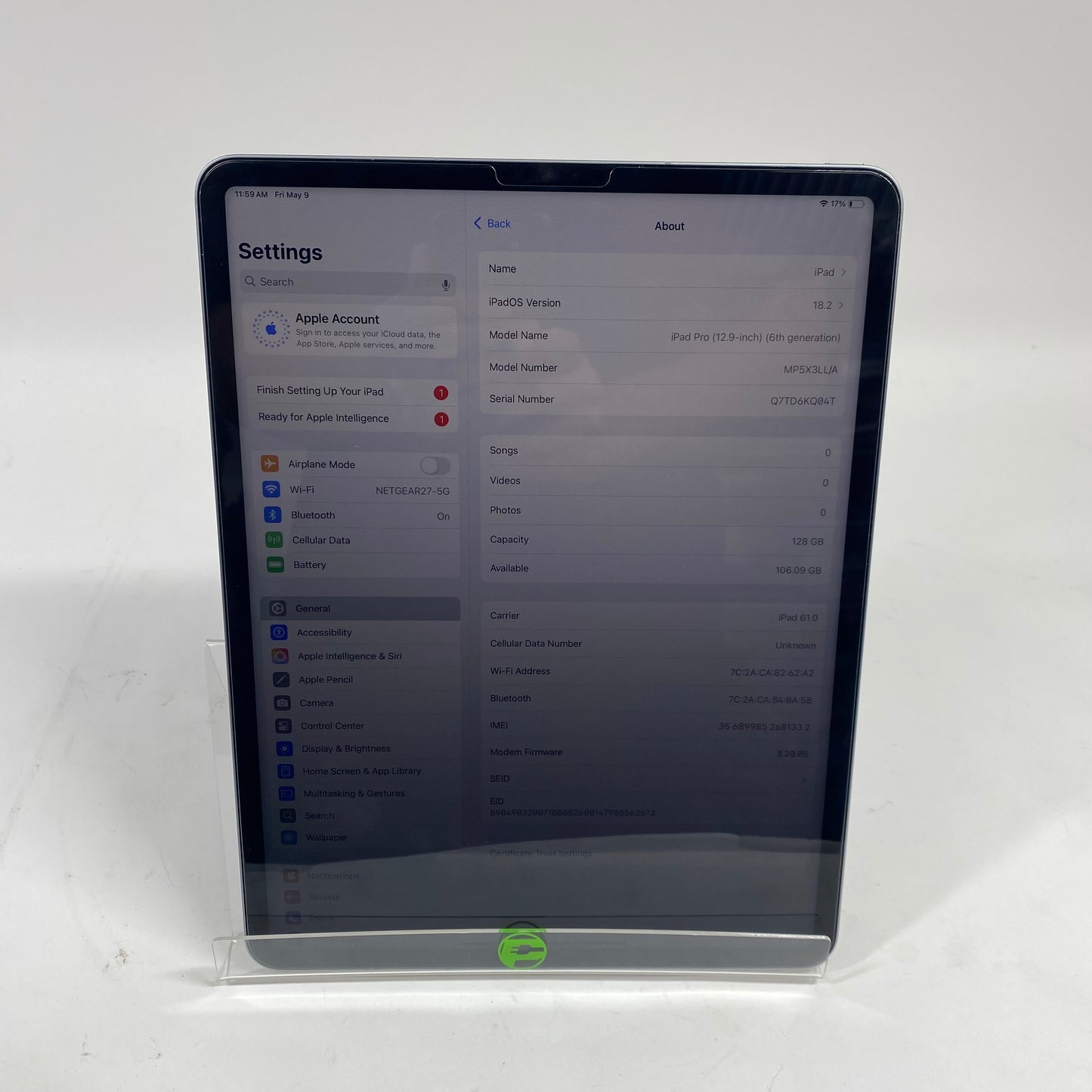 Unlocked Apple iPad Pro 12.9" 6th Gen 128GB 18.2 Space Gray A2764