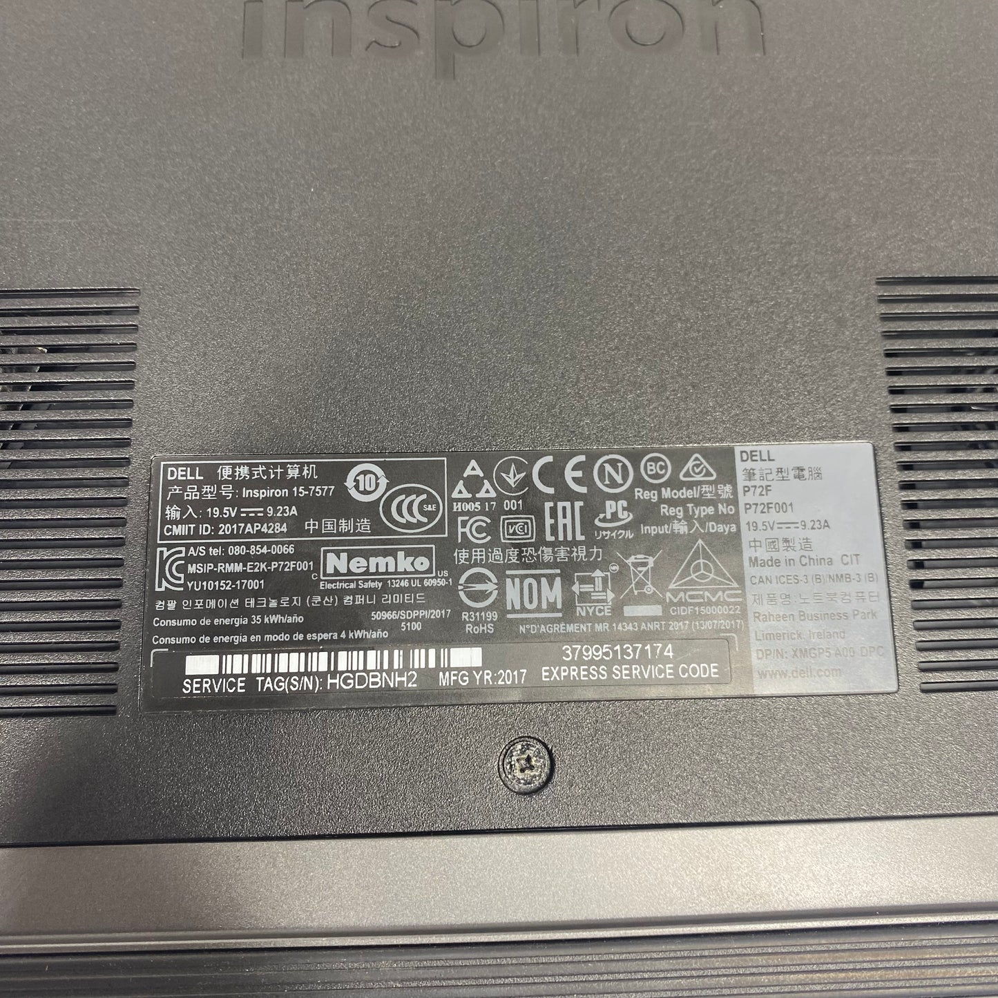 Broken Dell Inspiron 7577 15.6" i5 2.5GHz 24GB RAM 256GB GeForce GTX 1060 *READ*