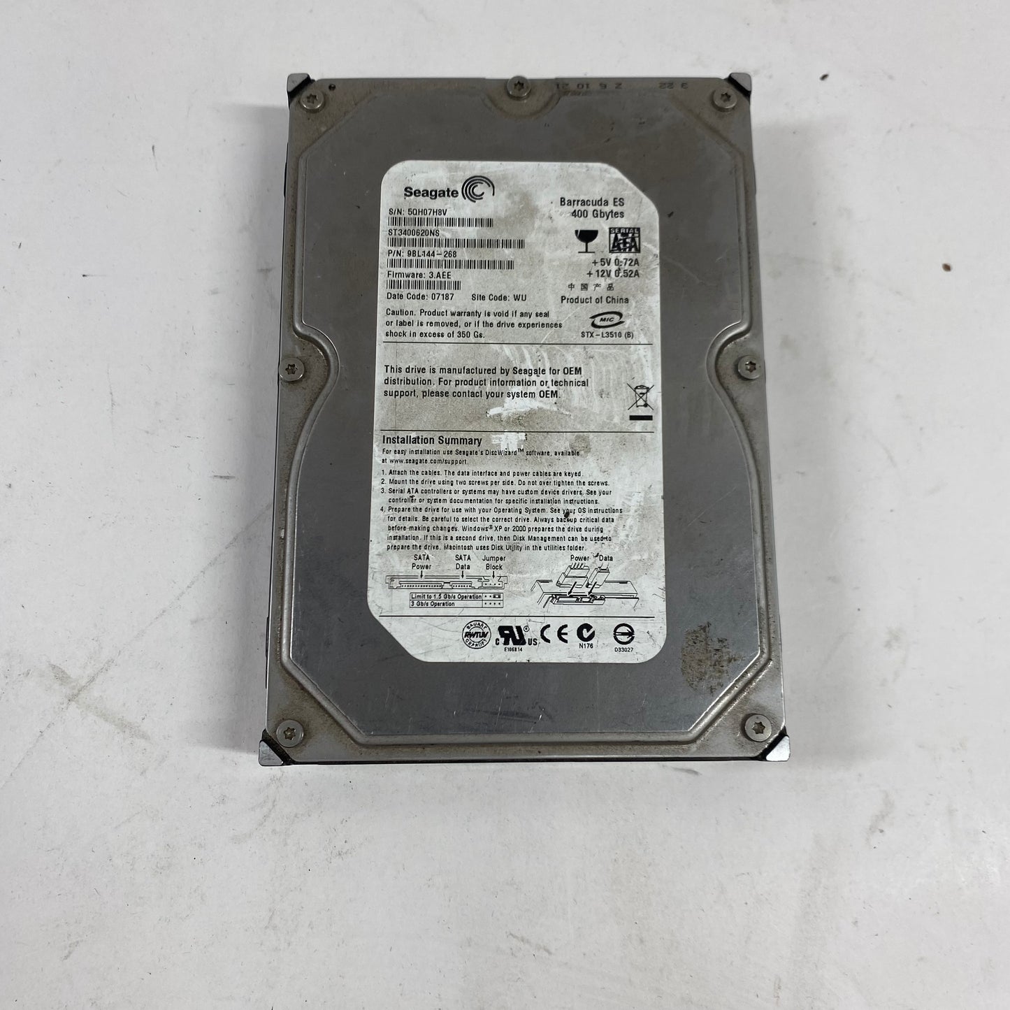 Seagate 3.5" Barracuda ES 400GB SATA III 6Gbps HDD ST3400620NS