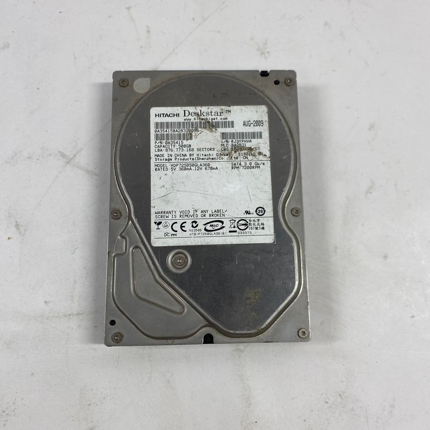 Hitachi 2.5" DeskStar 500GB SATA III 6Gbps HDD 0A35415BA28310C98