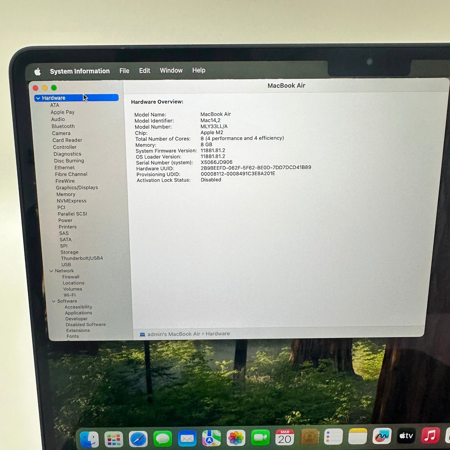2022 Apple MacBook Air 13.6" M2 8C GPU 3.5GHz 8GB RAM 256GB SSD A2681