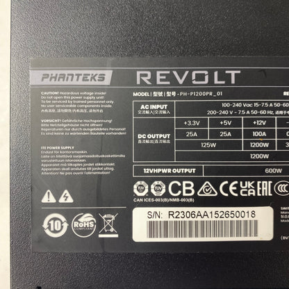 Phanteks Revolt 1200W Platinum PH-P1200PR-01 80 Plus Platinum 1200W 