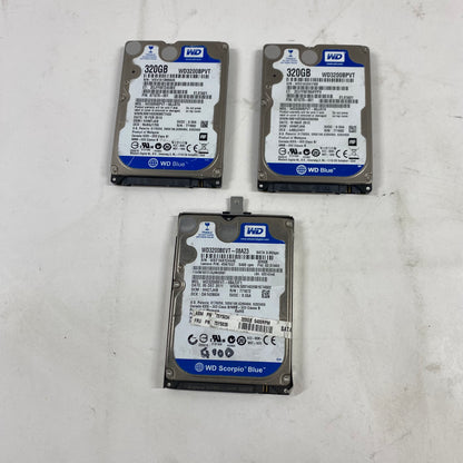 Lot of 3 Western Digital 2.5" WDBlue 320GB SATA III 6Gbps HDD WD3200BPVT-60JJ5T0